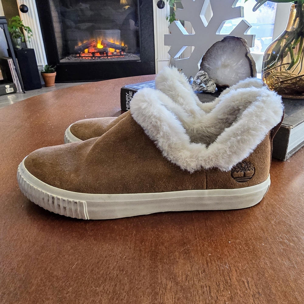 Timberland Brown Suede Fur-Lined Slip-Ons